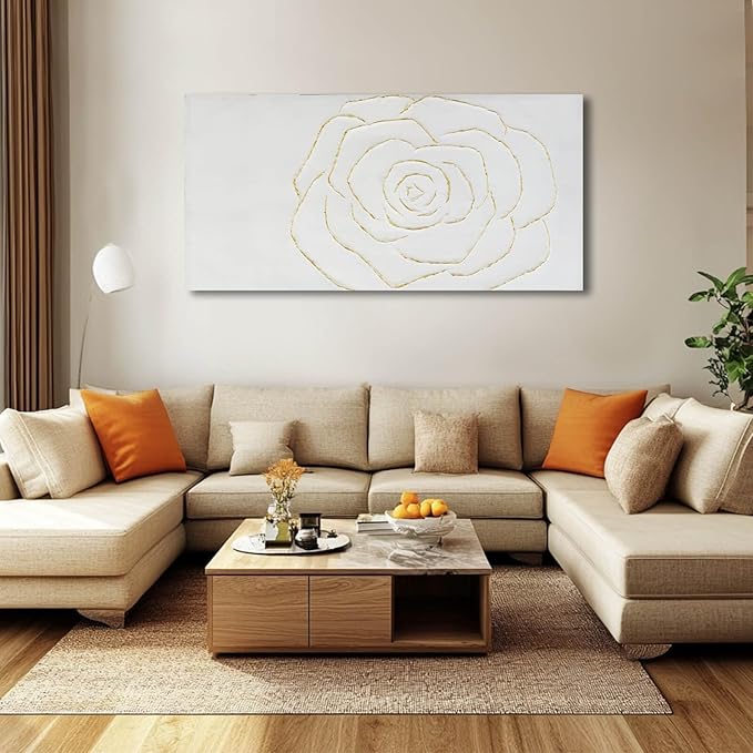 NBAODAN Minimalist Wall Decor Abstract Canvas Art Modern Artwork Living Room Wall Decorations White and Gold Art Flowers Picture 29x58 Inch