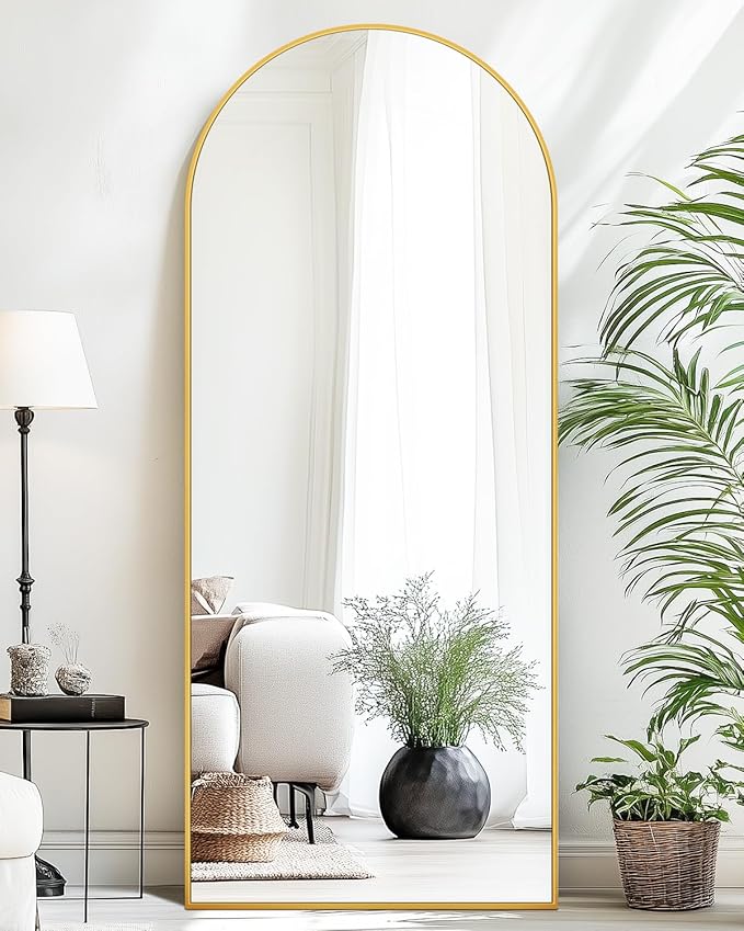 Suidia Arched Full Length Mirror, 68"x26" Floor Mirror Freestanding, Floor Standing Full Body Mirror with Stand for Bedroom, Hanging Leaning Mounted for Living Room Cloakroom, Gold