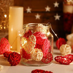 NOVWANG 40 Pcs Valentine's Day Rattan Balls Decorative, Centerpieces Vase Filler Heart Wicker Ball for Valentine's Day Wedding Party Decoration Table Hanging Decor DIY Crafts (Red, Rose, Pink, White)