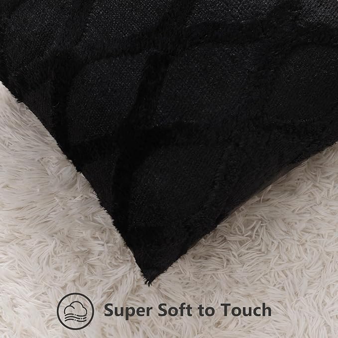 decorUhome Spring Throw Pillow Covers 20x20 Inch Set of 2, Soft Plush Faux Fur Wool Black Couch Pillow Covers, Decorative Neutral Pillow Cases for Bed Sofa Living Room Home Decor
