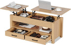 IDEALHOUSE 47.2" Coffee Table with Storage, Multi-Function Lift Top Coffee Table with Wooden Lift Tabletop, 2 Drawers and Hidden Compartment, Central Table for Living Room Home Office, Natural