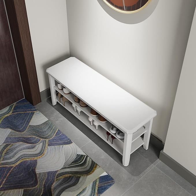 AQIMUELE Wood Shoe Rack Bench for Entryway, 2 Tier Shoe Rack for Front Door Entrance, Shoe Bench with Shoe Storage for Entryway, Bedroom, 39.4"