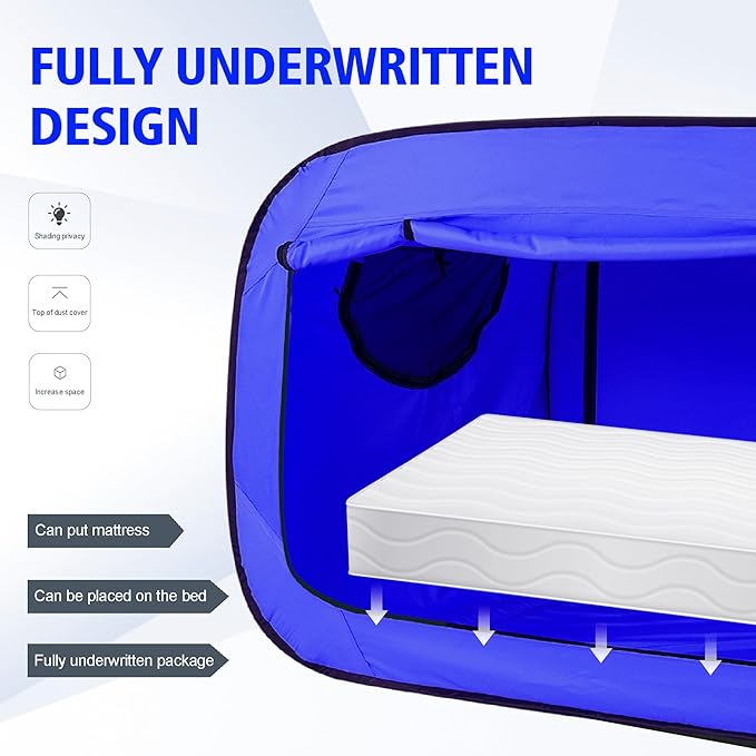 Bed Tent Full Bed Canopy Portable Dream Tent for Adult Indoor Sleeping Tents with 2 Doors Breathable Private Space Tents, Blue