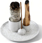 5 in 1 Incense Holder Burner, 5.9" Ceramic Holder for Burning Palo Santo Sage Candle and Incense Sticks Cones, Ash Catcher Tray for Meditation Room Home Décor(White)