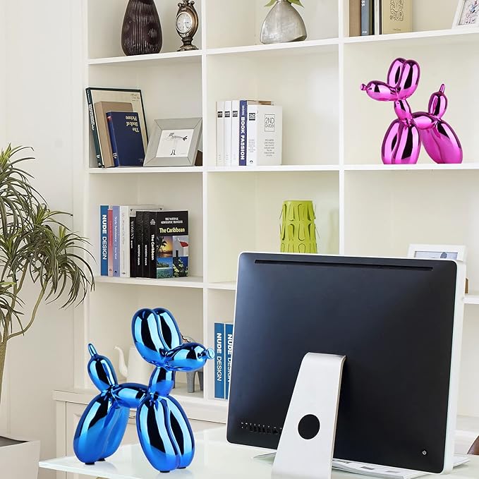 Balloon Dog Sculpture Modern Home Decor Collectible Figurines Funky Statues for Bedroom Trendy Animal Decor for Coffee Table Living Room Decor, 11.8*11.8*4.7inch, Blue