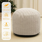Round Stuffed Pouf Ottoman for Foot Rest, Storage Ottoman Pouf Foot Stool Cushion, Faux Fur Poufs with Foam Chunk Filling, 26 X 18 Inch Floor Chair for Living Room Bedroom Home Decor, Beige
