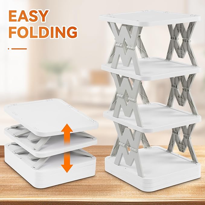 6 Tier Collapsible Kids Shoe Rack, Small Vertical Foldable Shoe Organizer for Front Door Entrance, Dorm, Bedroom, and Small Spaces (Grey-w)