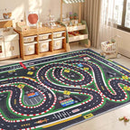 Kids Rug,Children's Room Rug,Road Race Play Rugs, Rail City Living Rugs, Washable Non-Slip Play Mats. (Grey, 47x71in)