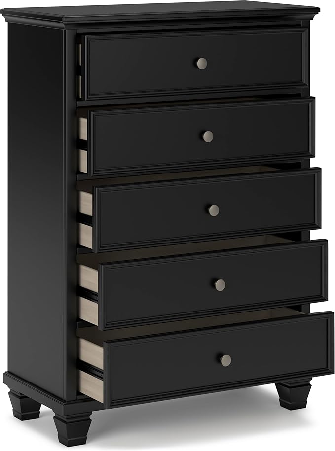 Signature Design by Ashley Lanolee Traditional 5 Drawer Chest for Bedroom, Black