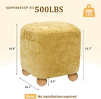 Cube Pouf Ottoman with Wooden Leg,Chenille Fabric Vanity Stool-Upholstered Floor Chair,Square Footstool Pouf with Acacia Wood Frame(500Lbs),Small Coffee Table Ottoman for Living Room