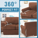 H.VERSAILTEX Thick Velvet Sofa Cover - 4 Piece T Cushion Slipcover Set for 3 Cushion Couch - Stretch, Washable, Caramel