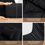 Sasttie King Size Comforter Set, 7-Piece Bed in a Bag, Pintuck Bedding Set for All Season, Includes Comforter, Flat Sheet, Fitted Sheet, Pillowcases and Pillowshams, Black