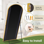 Full Length Mirror, 76"x44" Arched Full Body Mirror, Oversized Floor Mirrors, Leaning Free Standing Mirrors, Hanging Mounted Large Mirrors for Bedroom Dressing Room, Cloakroom, Gold