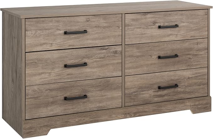 Prepac Rustic Ridge Farmhouse 6-Drawer Double Dresser, Brown Dresser for Bedroom, Chest of Drawers with 6 Storage Drawers, 53.25” wide x 18.25” deep x 28.5” tall, Brown