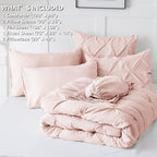 CozyLux Oversized King Comforter Sets Blush Pink, 7 Pieces Oversized King Pintuck Bed in A Bag, Pinch Pleat Bedding Sets with All Season Comforter, Flat Sheet, Fitted Sheet, Pillowcases & Shams