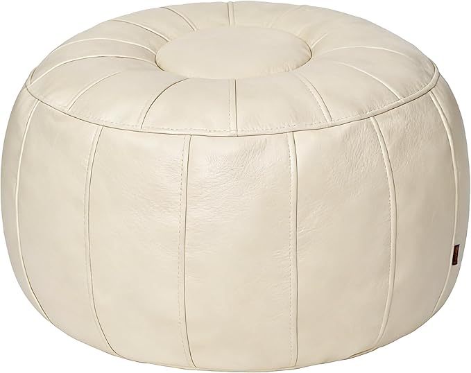 Thgonwid Unstuffed Moroccan Ottoman Pouf Cover, Ottoman Footstool Storage Solution, Bean Bag Chair, Foot Rest, Ivory White