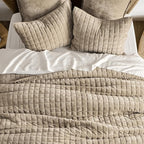 RECYCO Luxury Velvet Quilt Set, California King 118'' x 106'' Oversized Bedspread, Ultra Soft Velvet Comforter, Lightweight Box Stitch Bedding Sets for All Season, with 2 Shams, Urban Taupe