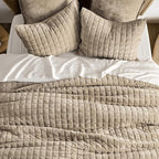 RECYCO Luxury Velvet Quilt Set Full Queen Size Bedding Sets, Ultra Soft Velvet Comforter Set, Lightweight Channel Box Stitch Oversized Bedspread Coverlet for All Season, with 2 Shams, Urban Taupe