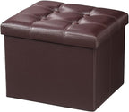 AmasSmile Storage Ottoman Folding Foot Rest Stool, Leather Footstool Bench, Short Ottoman Stool, Storage Foot Rest Store, Books (Brown, 17" D x 13" W x 13" H)
