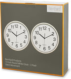 Bernhard Products White Wall Clocks Large 13 Inch, Silent Non Ticking 2 Pack, Quality Quartz Battery Operated Round Easy to Read Home/Office/Business/Classroom/School Clock, Black