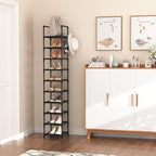 Tall Narrow Shoe Rack for Entryway, 10-Tier Sturdy Metal Shoe Shelf Storage 10-15 Pairs of Shoes and Boots, Space Saving Corner Shoe Rack Organizer for Closet,Doorway,Garage,Living Room