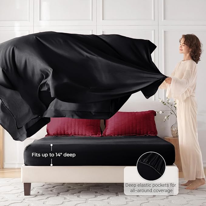 MUXHOMO 7 Pieces Full Comforter Set, Seersucker Bed in a Bag Full Size, All Season Luxury Bedding Set with Comforter, Flat Sheet, Fitted Sheet, Pillowcases & Shams, Red & Black