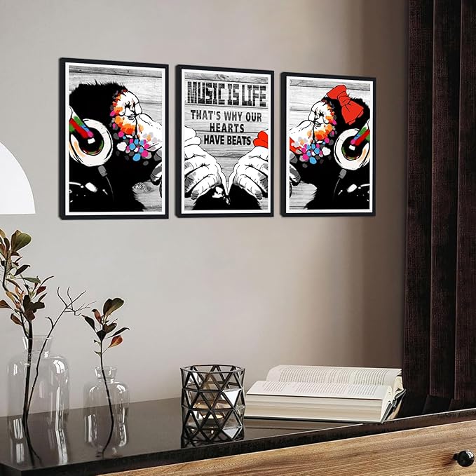 Novatique Graffiti Wall Art Street Monkeys Graffiti Picture Wall Decor Modern Banksy Art Poster Canvas Print for Living Room Bedroom,12" x 16" x 3Pcs