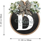 Circular Surname Front Door Welcome Sign - 26 Letter House Wreath, Front Porch Decorations, Year-Round Home Decor (D)