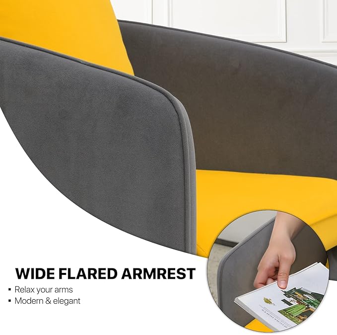 MoNiBloom Sofa Chair Arm Chair Living Room Bedroom Reading Chair, Yellow/Gray Contrasting Colors Upholstered Bedroom Barrel Chair with Backrest Pillow, Mid Century Modern Comfy Suede Singel Armchair