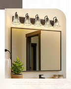 zeyu 37.8 Inch Bronze Wall Sconce Lights, Bathroom Light Fixtures, 5-Light Vanity Wall Sconce Over Mirror, Oil Rubbed Bronze Finish with Clear Striped Glass, ZJX117B-5W ORB