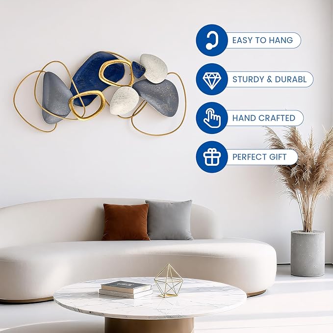 SHERBECK 3D Metal Wall Decor Pebble Wall Sculptures Hanging Ornament Modern Abstract for Bedroom Living Room Sofa Background Home Office Bathroom Kitchen