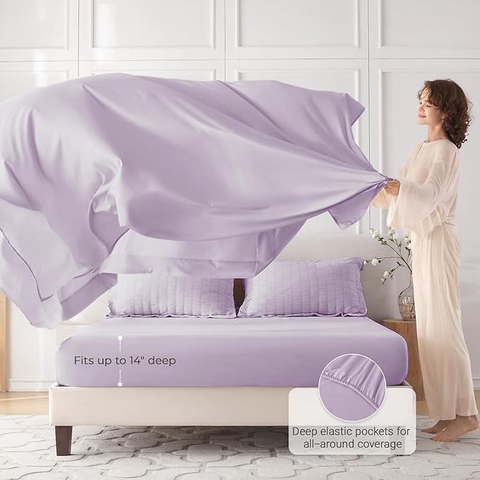 MUXHOMO 7 Pieces California King Comforter Set, Seersucker Bed in a Bag Cal King Size, All Season Luxury Bedding Set with Comforter, Flat Sheet, Fitted Sheet, Pillowcases & Shams, Lavender