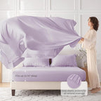 MUXHOMO 7 Pieces California King Comforter Set, Seersucker Bed in a Bag Cal King Size, All Season Luxury Bedding Set with Comforter, Flat Sheet, Fitted Sheet, Pillowcases & Shams, Lavender