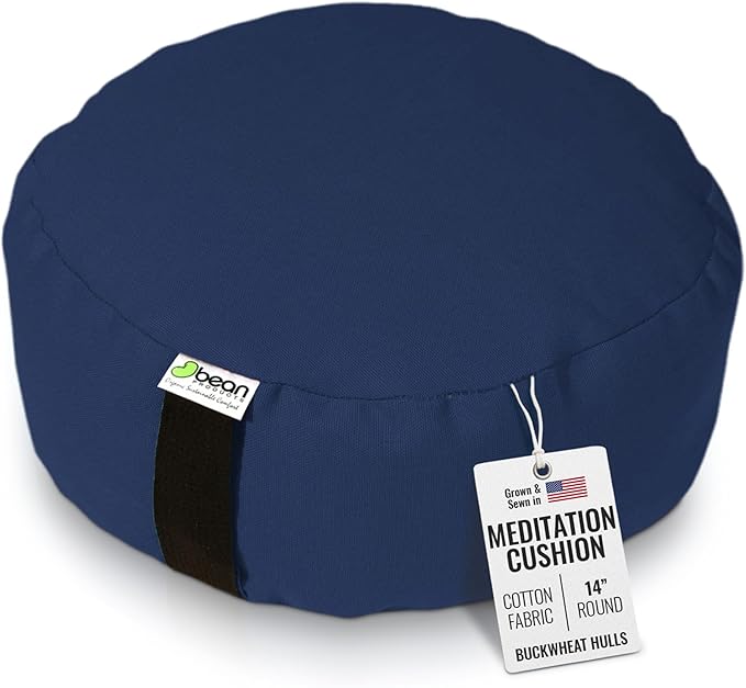 Bean Products Zafu Meditation Pillows for Sitting on Floor, Yoga Cushion, Cotton/Buckwheat Fill Yoga Pillow, Zafu Meditation Cushion, Zen Kneeling Prayer Pad- Made in USA - 14" Round - Navy