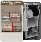 4 Tier Hanging Closet Organizer with Dividers,Extra Large Storage Hanging Shelf with 5 S Hooks 4 Dividers,Hang on Wire Closet Shelving Clothes Organizer-Black