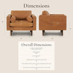 Poly & BARK Napa Leather Accent Chairs 42" – Set of 2 - Mid Century Modern Armchair with Bolster Pillows, Living Room or Bedroom Chair in Cognac Tan