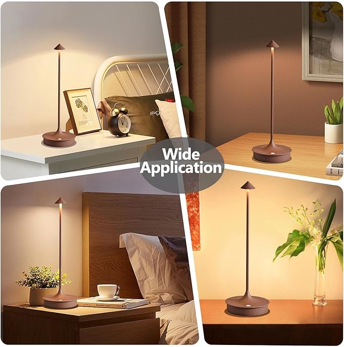 Cordless Table Lamps Rechargeable, LED Desk Lamp 4000mAh Battery Operated Outdoor Waterproof Portable Touch Dimmable Table Light for Patio/Restaurant/Bar/Indoor (Brown-1PC)