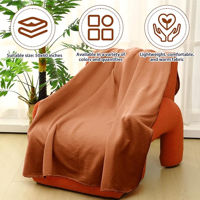 Newwiee 12 Pcs Fleece Throw Blankets Bulk 50'' x 60'' Oeko-tex Standard 100 Certified Spring Outdoor Wedding Guest Blankets Lightweight for Sleepover Donation Lap Pet Sofa Home (Rust Red)