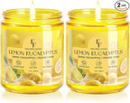 Lemon Eucalyptus Scented Candle, Natural Soy Wax Jar Candle for Home Scented, 100-Hour Burn Time Gifts for Women Men, 7 oz (2 Pack)
