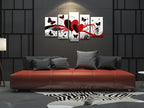 Wieco Art Red Flower Love Butterfly Abstract Oil Paintings on Canvas Wall Art Ready to Hang for Living Room Bedroom Home Decorations Modern 5 Panels Stretched and Framed 100% Hand Painted Artwork