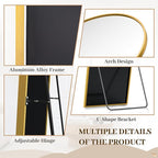 Suidia Arched Full Length Mirror, 72"x44" Floor Mirror Freestanding, Floor Standing Full Body Mirror with Stand for Bedroom, Hanging Leaning Mounted for Living Room Cloakroom, Gold
