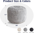 Round Pouf Ottoman,Corduroy Poufs with Memory Foam Filling for Foot Rest,Soft Footstool for Living Room,Office,20"x 17",Light Grey
