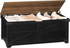 Large Toy Chest, 47.2" Wooden Toy Box with 2 Safety Hinges, Farmhouse Style Storage Bench, Blanket Storage Chest for Living Room, Entryway, Bedroom, Black+Walnut SCHZ18601