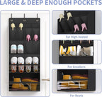 FENTEC 2 Pack Over the Door Shoe Organizer, Hanging Shoe Organizers with Large Pockets Shoe Holder Hanging Shoe Rack for Closet Shoe Organizer for Wall, Over Door Organizer with 30 Pockets, Black