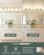 Bathroom Light Fixtures, 6-Light Brushed Gold Bathroom Vanity Lights Over Mirror with Globe Milk White Glass Shade, 38 Inch Modern Vanity Lighting Fixtures, VL195-BG-ML-6