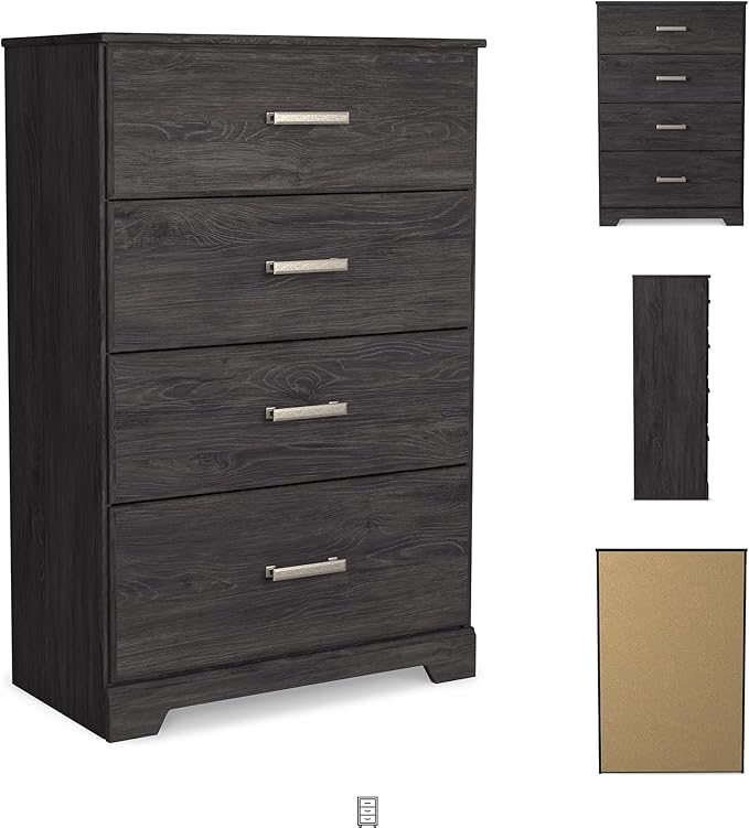 Signature Design by Ashley Belachime Casual 4 Drawer Chest with Easy Glide and Safety Stop, Gray