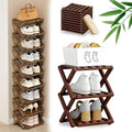 DDRIC 9-Tier No-Assembly Bamboo Rack, 2026 Upgraded Foldable Corner Shoe Rack, Space-Saving Organizer for Shoes, No-Tool Narrow Shelf for Entryway Closet Dorm (Brown,3-Tier)