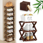 DDRIC 9-Tier No-Assembly Bamboo Rack, 2026 Upgraded Foldable Corner Shoe Rack, Space-Saving Organizer for Shoes, No-Tool Narrow Shelf for Entryway Closet Dorm (Brown,3-Tier)