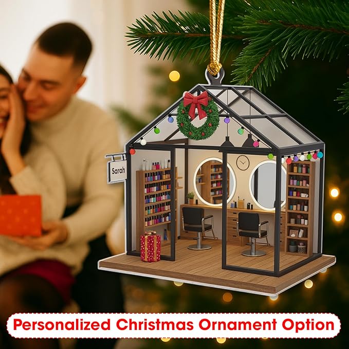 Personalized Hair Salon Christmas Ornament 2025, Custom Acrylic Flat Ornament, Holiday Tree Decoration, Gift for Hairdresser & Stylist