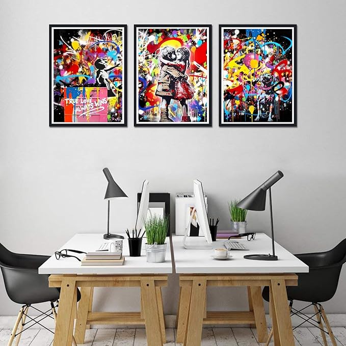 Novatique Graffiti Canvas Wall Art Banksy Art Wall Decor Colorful Graffiti Print Pictures Modern Teen Painting for Living Room Bedroom,12" x 16" x 3Pcs